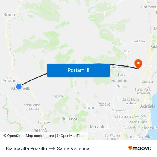 Biancavilla Pozzillo to Santa Venerina map