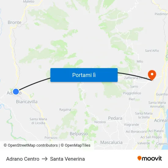 Adrano Centro to Santa Venerina map