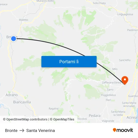 Bronte to Santa Venerina map