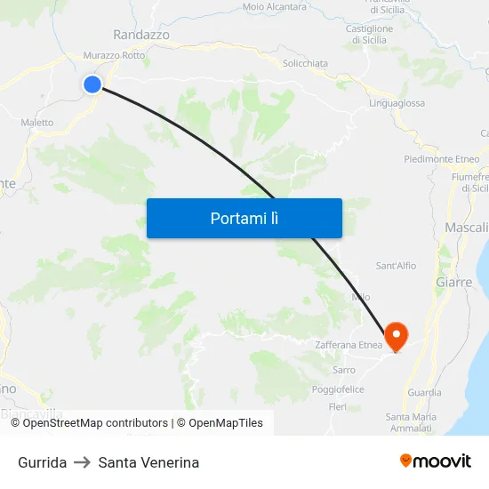 Gurrida to Santa Venerina map