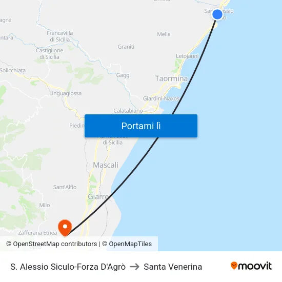 S. Alessio Siculo-Forza D'Agrò to Santa Venerina map