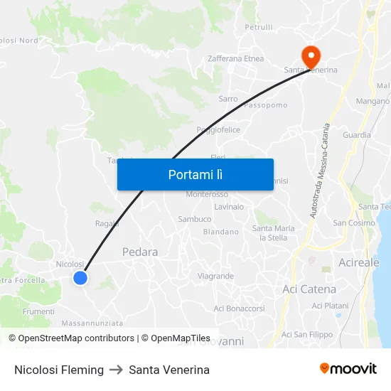 Nicolosi Fleming to Santa Venerina map