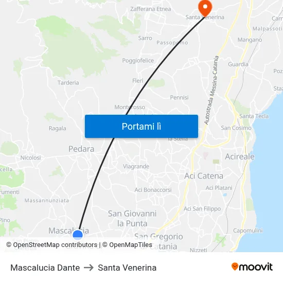 Mascalucia Dante to Santa Venerina map