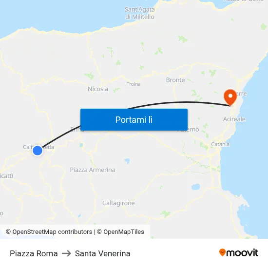 Piazza Roma to Santa Venerina map
