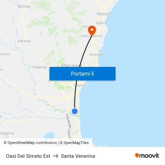 Oasi Del Simeto Est to Santa Venerina map