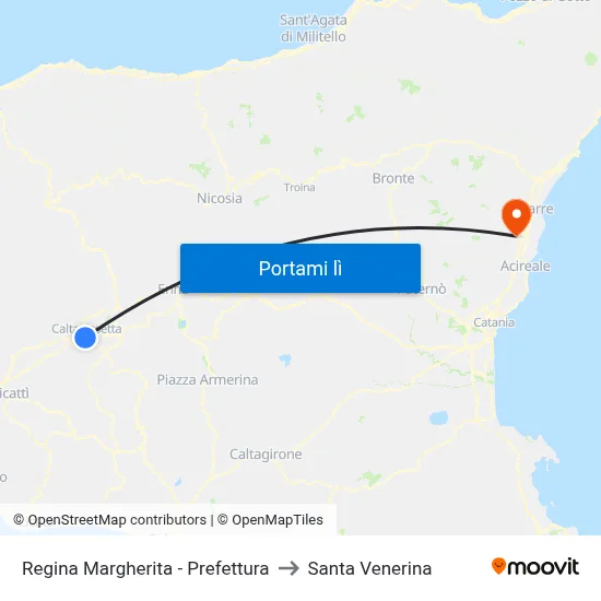 Regina Margherita - Prefettura to Santa Venerina map
