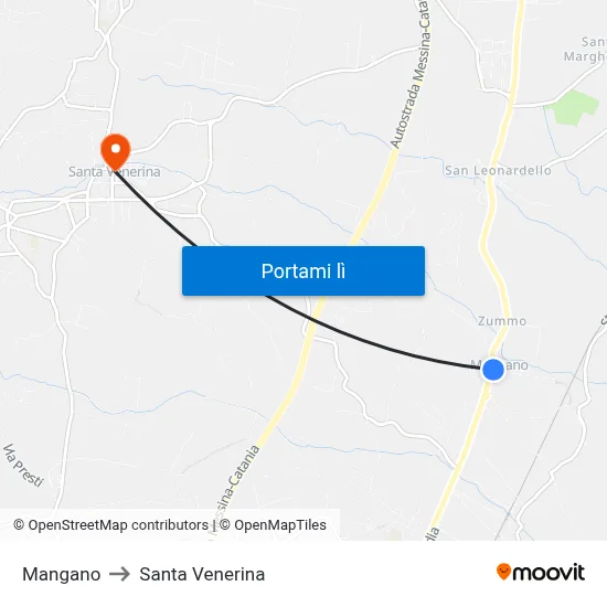 Mangano to Santa Venerina map