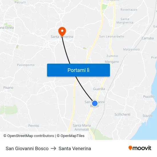 San Giovanni Bosco to Santa Venerina map
