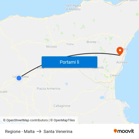 Regione - Malta to Santa Venerina map