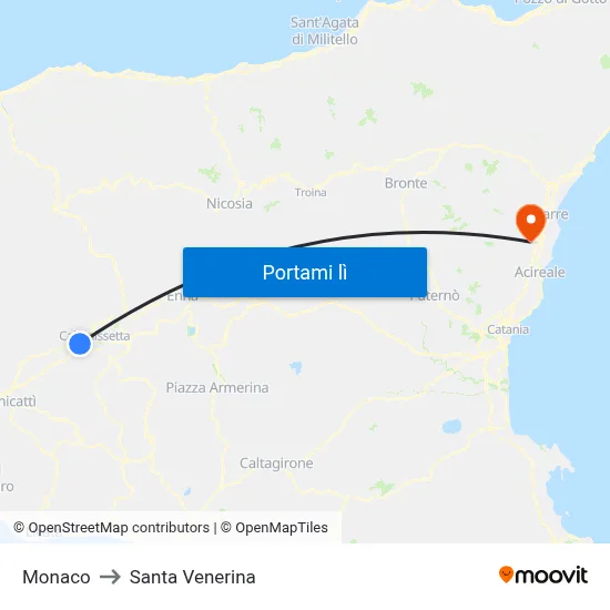 Monaco to Santa Venerina map