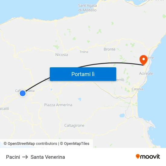Pacini to Santa Venerina map