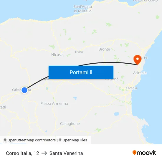 Corso Italia, 12 to Santa Venerina map