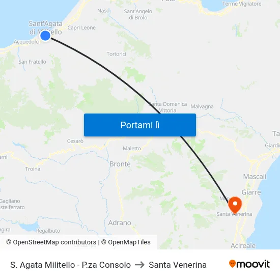 S. Agata Militello - P.za Consolo to Santa Venerina map