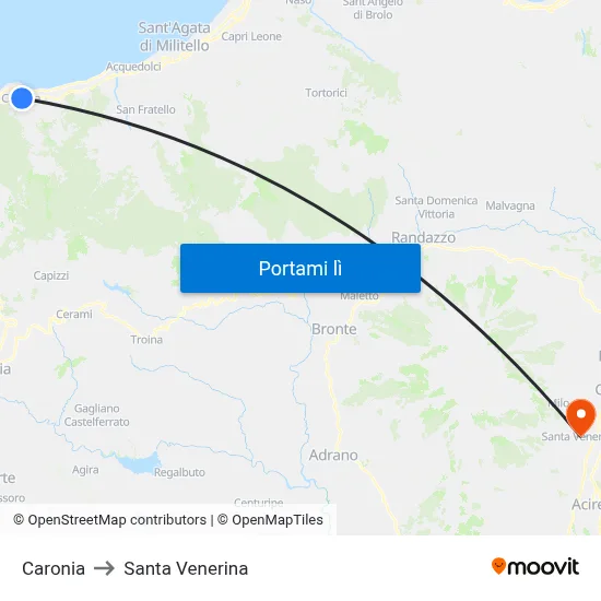 Caronia to Santa Venerina map