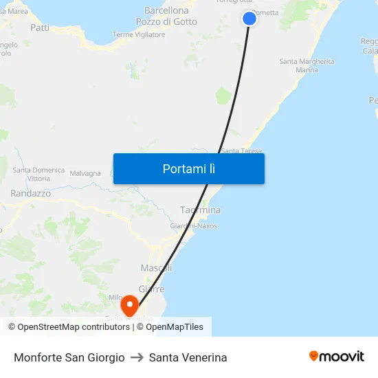 Monforte San Giorgio to Santa Venerina map