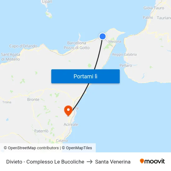 Divieto - Complesso Le Bucoliche to Santa Venerina map