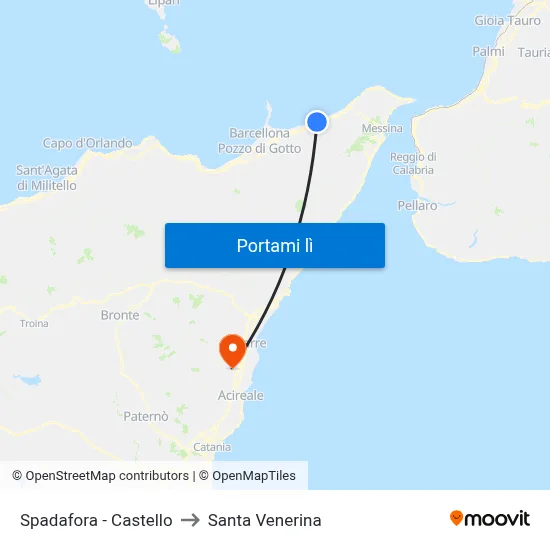 Spadafora - Castello to Santa Venerina map