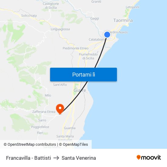Francavilla - Battisti to Santa Venerina map