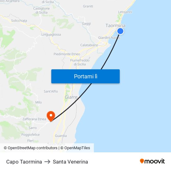 Capo Taormina to Santa Venerina map