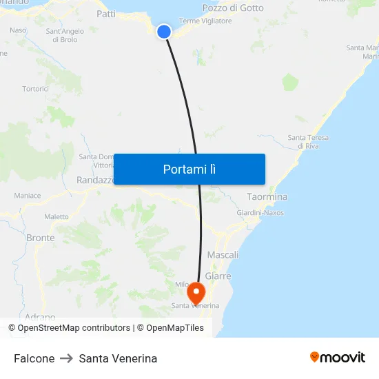 Falcone to Santa Venerina map