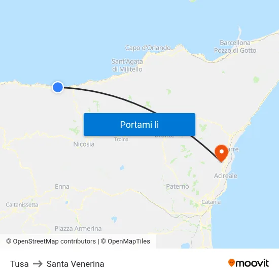 Tusa to Santa Venerina map