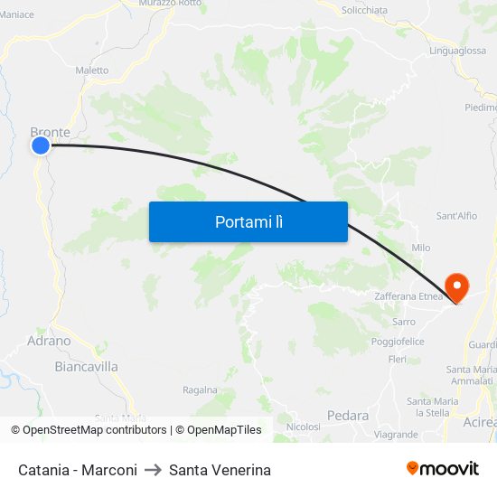 Catania - Marconi to Santa Venerina map