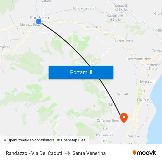 Randazzo - Via Dei Caduti to Santa Venerina map