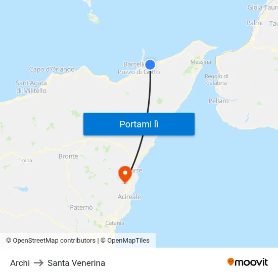 Archi to Santa Venerina map