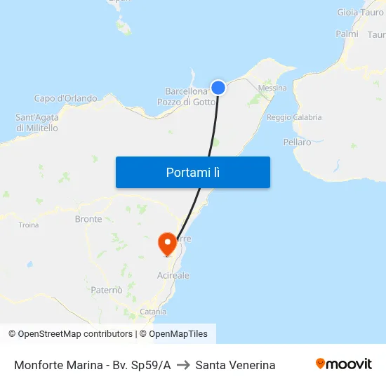 Monforte Marina - Bv. Sp59/A to Santa Venerina map