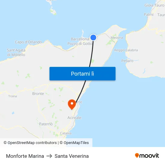 Monforte Marina to Santa Venerina map
