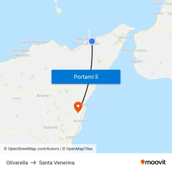 Olivarella to Santa Venerina map