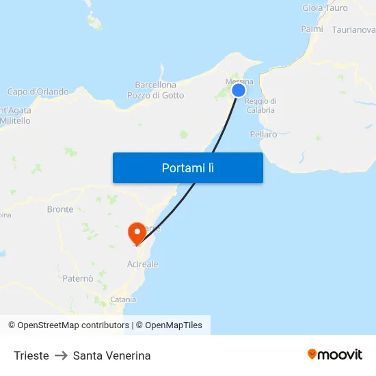 Trieste to Santa Venerina map