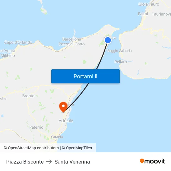 Piazza Bisconte to Santa Venerina map