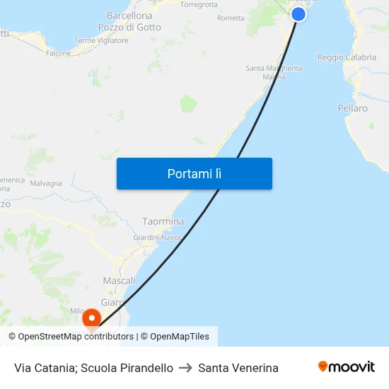 Via Catania; Scuola Pirandello to Santa Venerina map