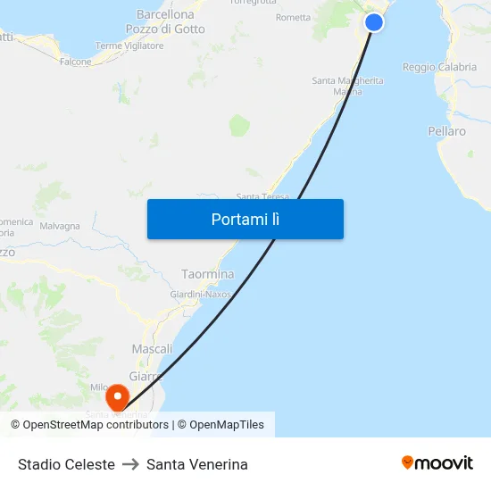 Stadio Celeste to Santa Venerina map
