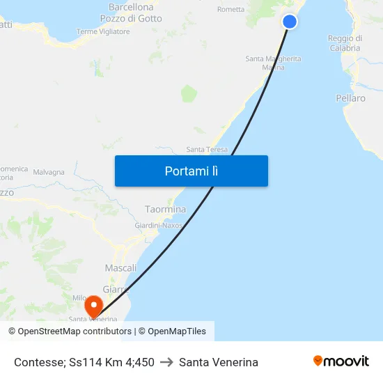 Contesse; Ss114 Km 4;450 to Santa Venerina map