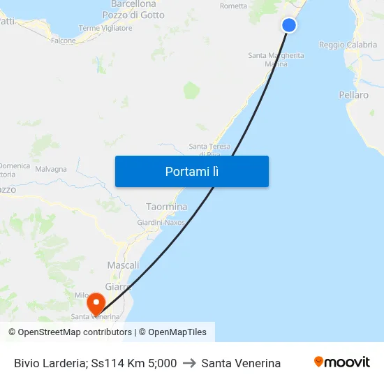Bivio Larderia; Ss114 Km 5;000 to Santa Venerina map
