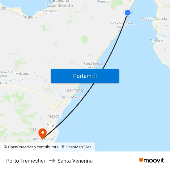 Porto Tremestieri to Santa Venerina map