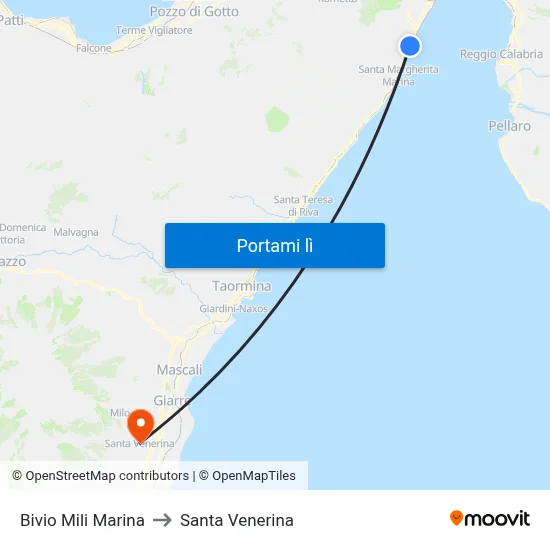 Bivio Mili Marina to Santa Venerina map
