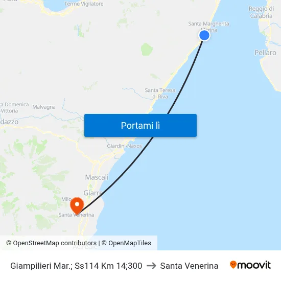 Giampilieri Mar.; Ss114 Km 14;300 to Santa Venerina map