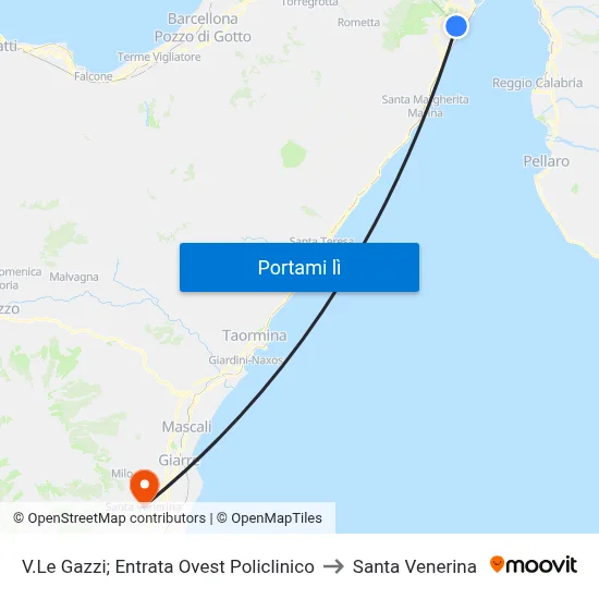 V.Le Gazzi; Entrata Ovest Policlinico to Santa Venerina map