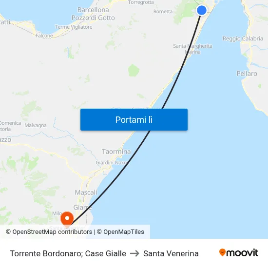 Torrente Bordonaro; Case Gialle to Santa Venerina map