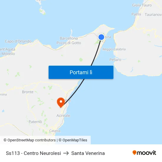 Ss113 - Centro Neurolesi to Santa Venerina map