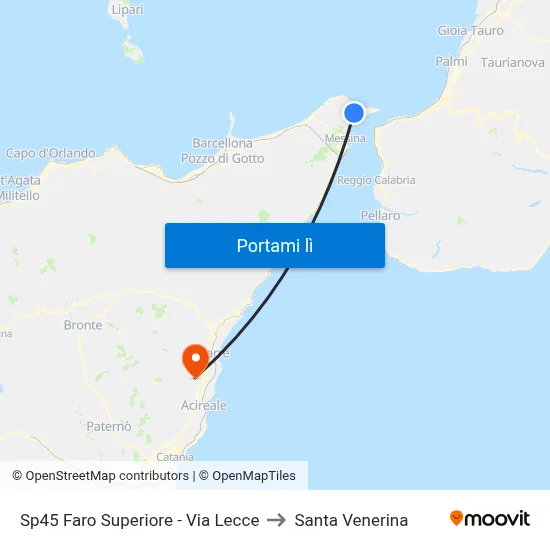 Sp45 Faro Superiore - Via Lecce to Santa Venerina map