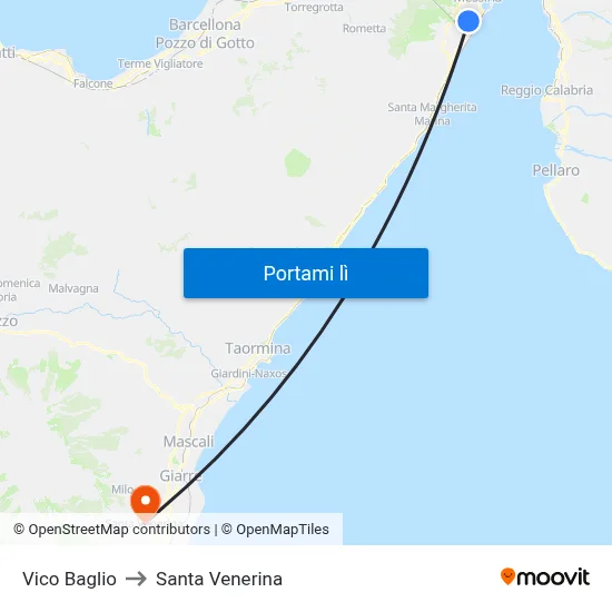 Vico Baglio to Santa Venerina map