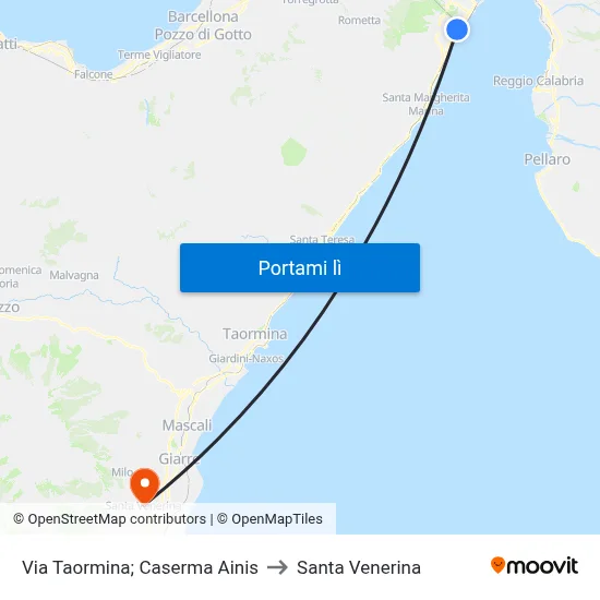 Via Taormina; Caserma Ainis to Santa Venerina map