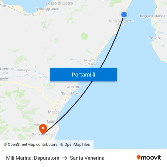 Mili Marina; Depuratore to Santa Venerina map