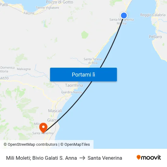 Mili Moleti; Bivio Galati S. Anna to Santa Venerina map