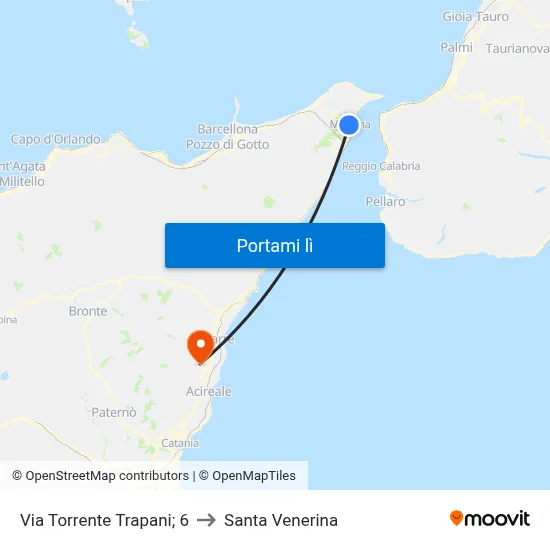 Via Torrente Trapani; 6 to Santa Venerina map