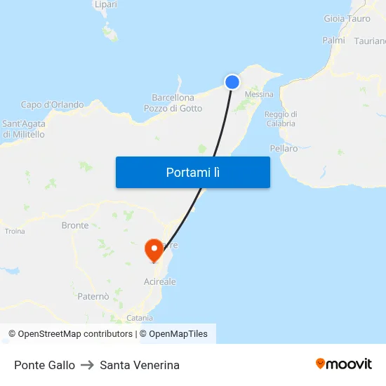 Ponte Gallo to Santa Venerina map